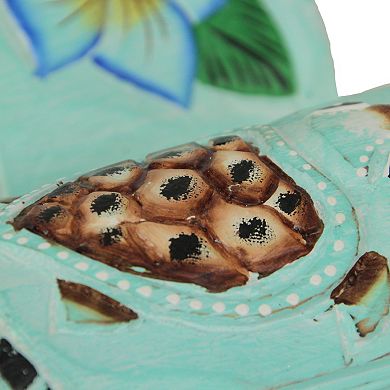 Aqua Blue Tiki Wall Masks Flower & Sea Turtle Design, 12"x5"x2" Tropical Decor