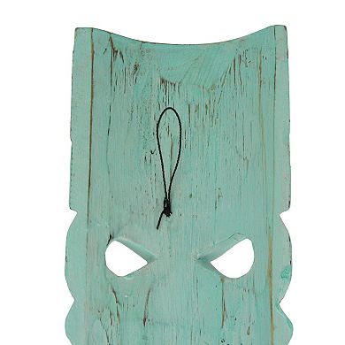 Aqua Blue Tiki Wall Masks Flower & Sea Turtle Design, 12"x5"x2" Tropical Decor