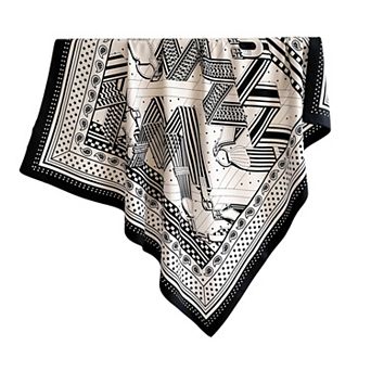 Women's Oversized Satin Square Scarf with Classic Patchwork Cashew Twill Pattern