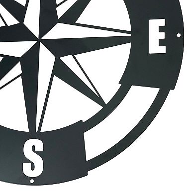 Intricate Metal Compass Rose Wall Art 15.5 Inch Diameter