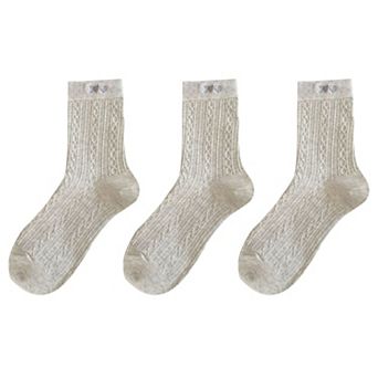 Women's 3 Pairs Quarter Socks Heart Accent Knit Stretchy Comfortable Fit Everyday Casual Wear