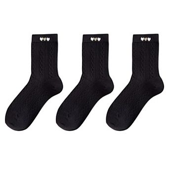 Women's 3 Pairs Quarter Socks Heart Accent Knit Stretchy Comfortable Fit Everyday Casual Wear