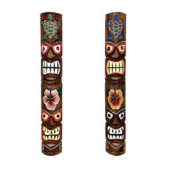 Set of 2 Sea Turtle & Plumeria Flower Hand-Carved Wall Decor