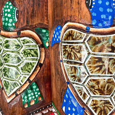 Set of 2 Sea Turtle & Plumeria Flower Hand-Carved Wall Decor