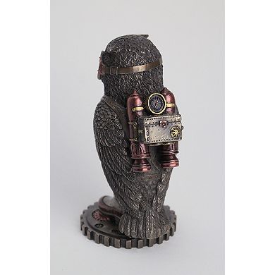 Cast Bronze Steampunk Fantasy Owl Hand Painted Jetpack Goggles Figurine Decor