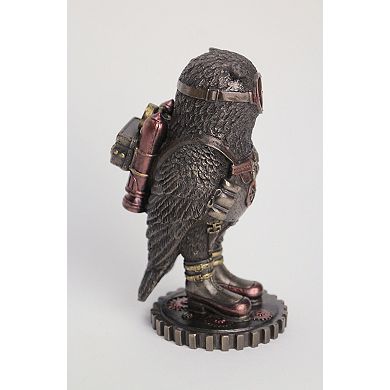 Cast Bronze Steampunk Fantasy Owl Hand Painted Jetpack Goggles Figurine Decor