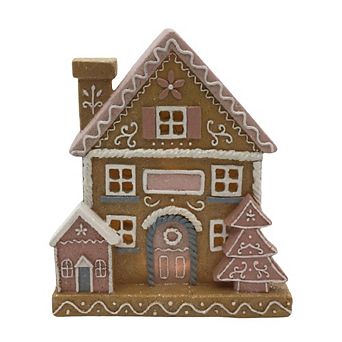 7.5" Gingerbread House Festive Pastel Christmas Decor LED Light-Up Resin