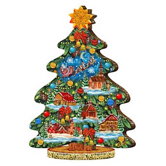 Santa is Coming to Town Decorated Centerpiece Wooden Tree Figurine by G DeBrekht