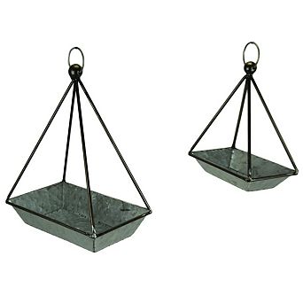 Galvanized Metal Standing or Hanging Indoor Outdoor Planters Set of 2