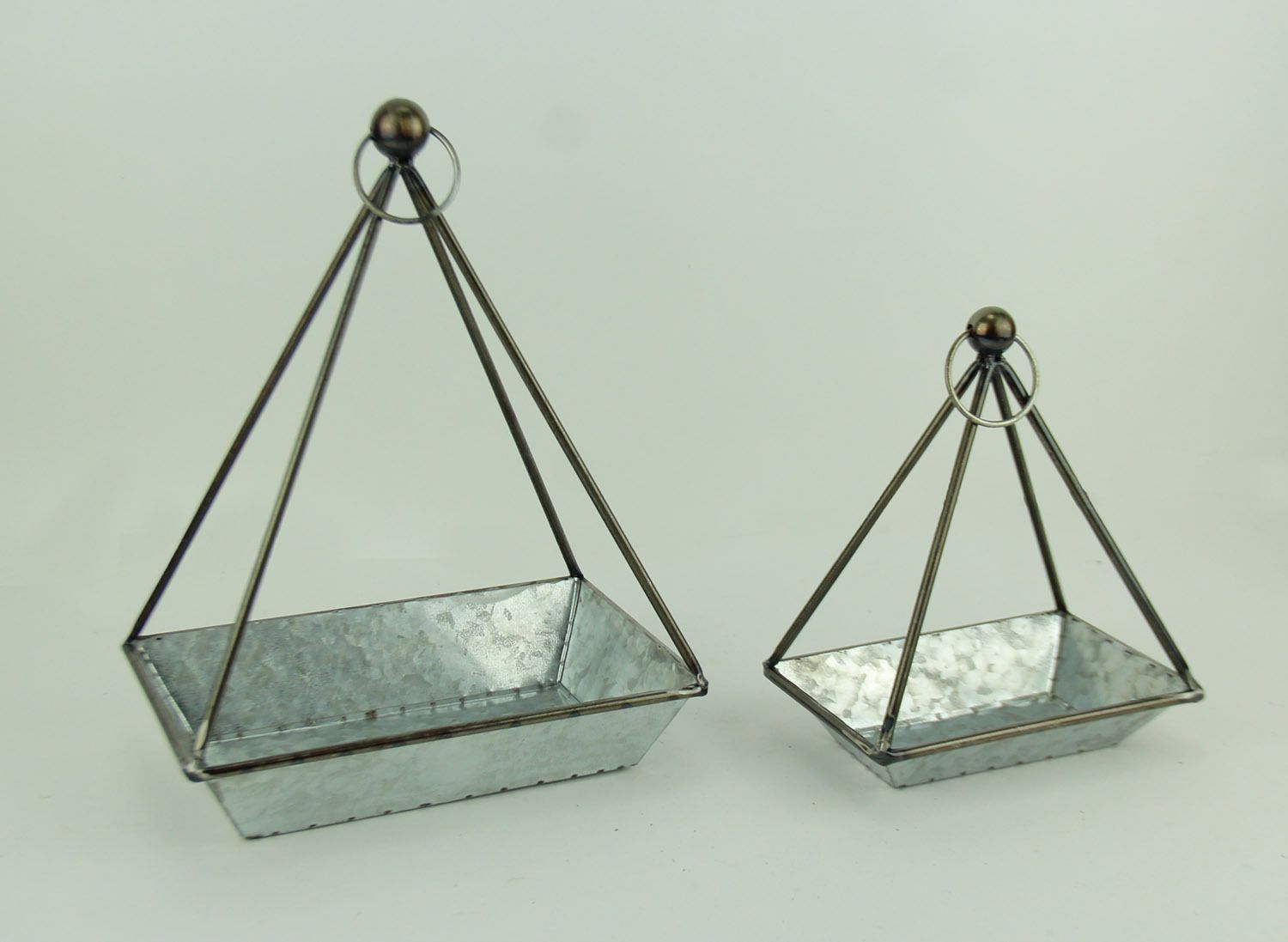 Galvanized Metal Standing or Hanging Planters Set of 2