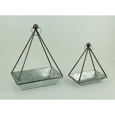 Galvanized Metal Standing or Hanging Indoor Outdoor Planters Set of 2