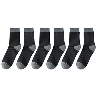6 pk Men's Contrast - Color Ribbed Crew Socks - Non - Binding & Stay - Up