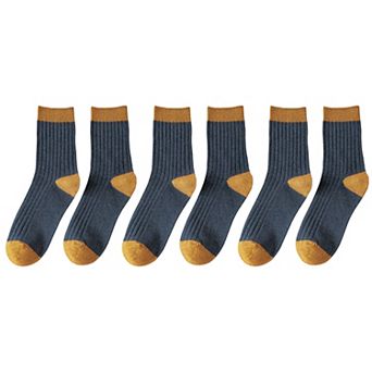 6 pk Men's Contrast - Color Ribbed Crew Socks - Non - Binding & Stay - Up