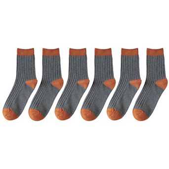 6 pk Men's Contrast - Color Ribbed Crew Socks - Non - Binding & Stay - Up
