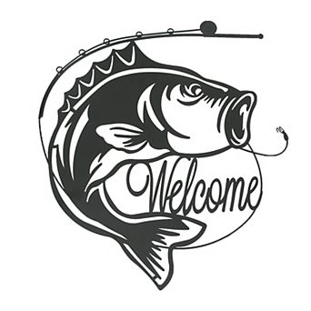 19 Inch Laser Cut Metal Bass Welcome Sign Home Decor Vintage Wall Hanging Art