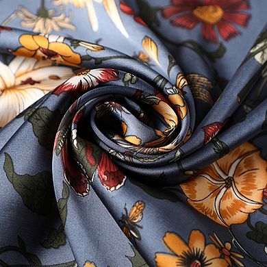 Women's Satin Floral Print Square Scarf with Elegant Vintage Inspired Design