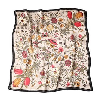 Women's Satin Floral Print Square Scarf with Elegant Vintage Inspired Design