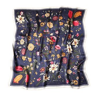 Women's Satin Floral Print Square Scarf with Elegant Vintage Inspired Design