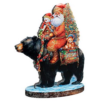 Santa Claus and Black Bear Limited Edition Wooden Figurine by G Debrekht