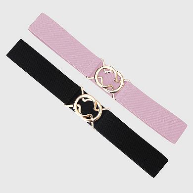 Women's Stylish Elastic Waist Belt with Golden O - Ring Buckle