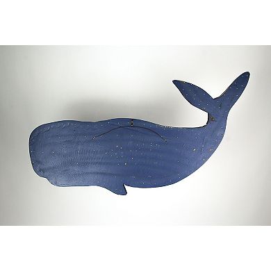 30 Inch Distressed Blue Carved Wood Whale Wall Hanging Decorative Display Art