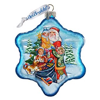 Holiday Joy in Blue Snowflake Glass Ornament by G. Debrekht - Christmas Decor