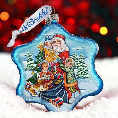 Holiday Joy in Blue Snowflake Glass Ornament by G. Debrekht - Christmas Decor