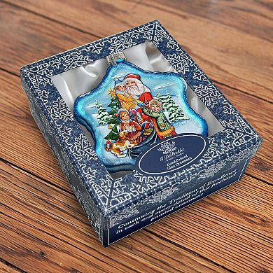 Holiday Joy in Blue Snowflake Glass Ornament by G. Debrekht - Christmas Decor