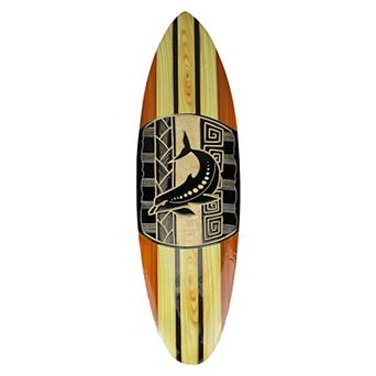 Hand-Carved Wooden Dolphin Design Surfboard Wall Hanging, 20 in Brown