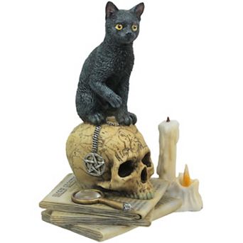 Lisa Parker Spirits of Salem Black Cat on Human Skull Statue 6.5 in High