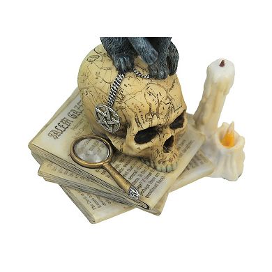 Lisa Parker Spirits of Salem Black Cat on Human Skull Statue 6.5 Inches High