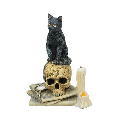 Lisa Parker Spirits of Salem Black Cat on Human Skull Statue 6.5 Inches High