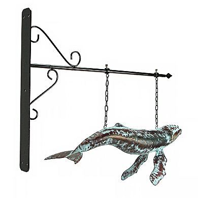 Metal Verdigris Copper Whale Wall Bracket Hanging Sculpture Outdoor Home Decor