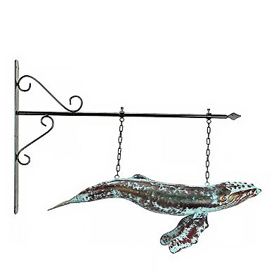 Metal Verdigris Copper Whale Wall Bracket Hanging Sculpture Outdoor Home Decor