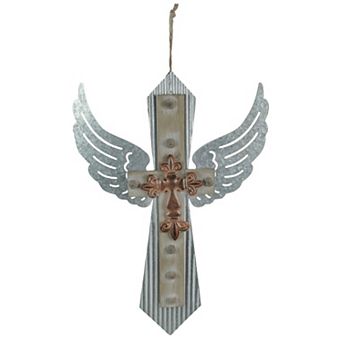 Galvanized Metal Winged Cross Handmade Decorative Rustic Hanging Wall Decor