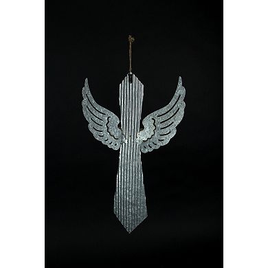 Galvanized Metal Winged Cross Handmade Decorative Rustic Hanging Wall Decor