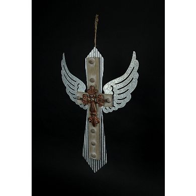Galvanized Metal Winged Cross Handmade Decorative Rustic Hanging Wall Decor