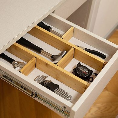Basicwise Expandable & Adjustable Drawer Organizer with 4 Dividers & 4 Inserts for Home and Office