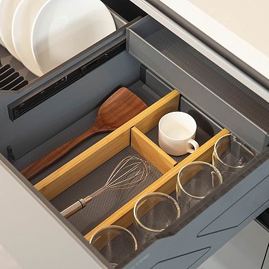 Basicwise Expandable & Adjustable Drawer Organizer with 4 Dividers & 4 Inserts for Home and Office