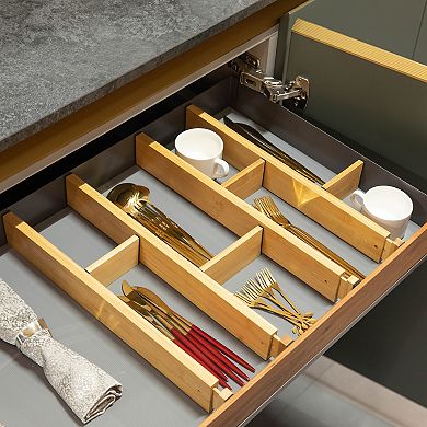 Basicwise Expandable & Adjustable Drawer Organizer with 4 Dividers & 4 Inserts for Home and Office