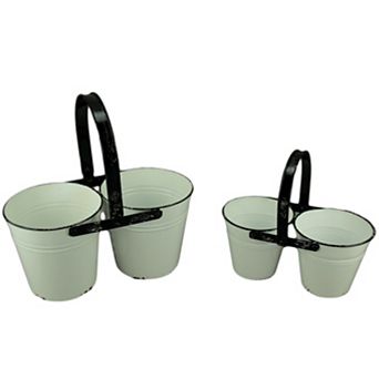 Rustic Black and White Metal Double Planters Set of 2