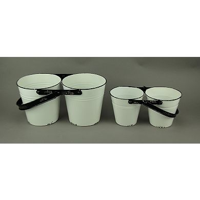 Rustic Black and White Metal Double Planters Set of 2