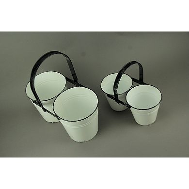 Rustic Black and White Metal Double Planters Set of 2