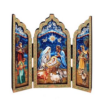Christmas Story Wooden Tabletop Triptych - Limited Edition Centerpiece Figurine by G. Debrekht