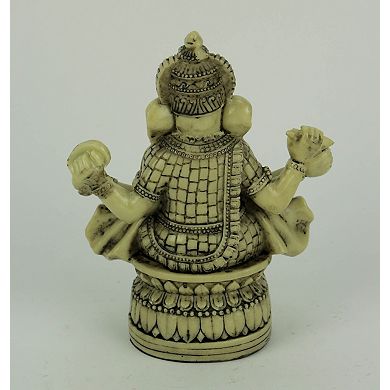 Lord Ganesha Sitting On Lotus Flower Holding Sacred Objects Statue