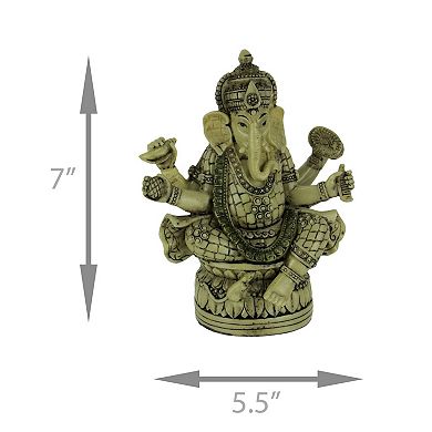 Lord Ganesha Sitting On Lotus Flower Holding Sacred Objects Statue