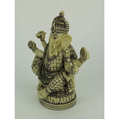 Lord Ganesha Sitting On Lotus Flower Holding Sacred Objects Statue