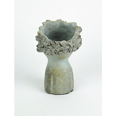 Set of 2 Pucker Up Junior Kissing Face Weathered Finish Concrete Head Planter