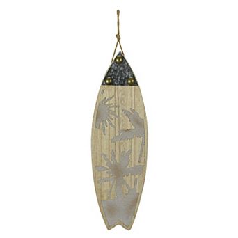 16 Inch Carved Wood & Metal Sun Surfboard Wall Hanging Beach Home Decor Art