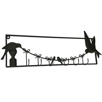 Birds and Bows Rustic Brown Metal Wall Sculpture with Hooks